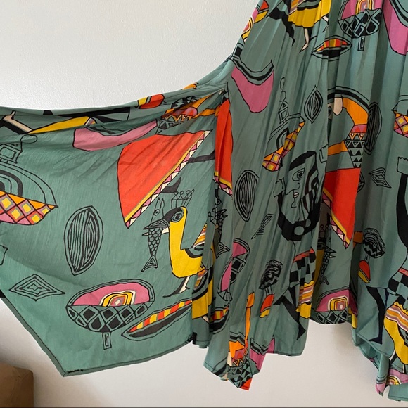 Vtg Cache Midi skirt abstract tribal Aztec people - Picture 5 of 8